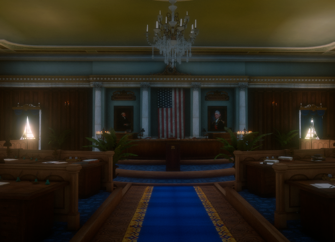 Montgomery government chamber with a central podium